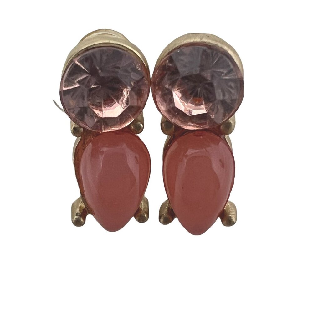 Pink Pierced Earrings Stud Faceted‎ Cabochon Two Stone Fashion